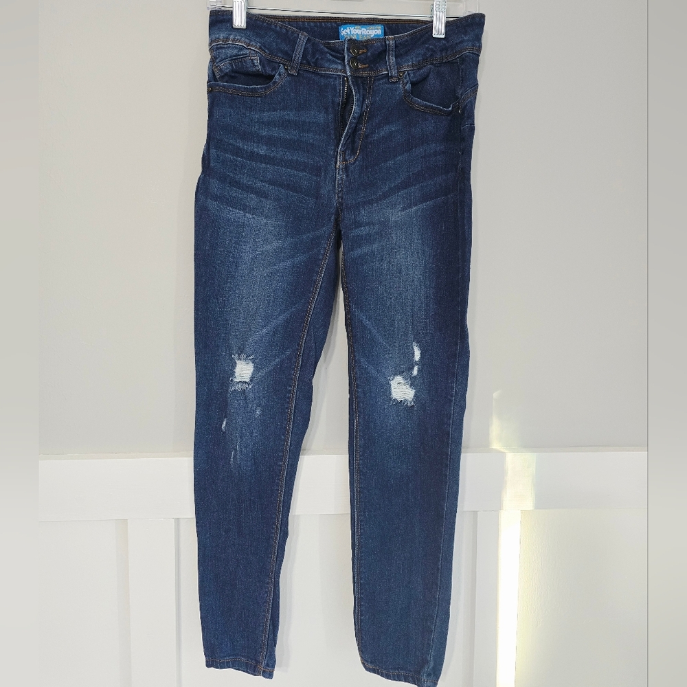 Wax Jean Women's Dark Blue Distressed Skinny Jeans